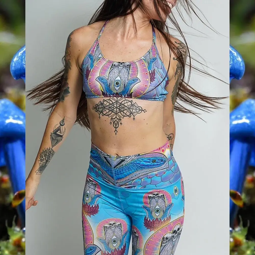 Blue printed sports bra and legging set